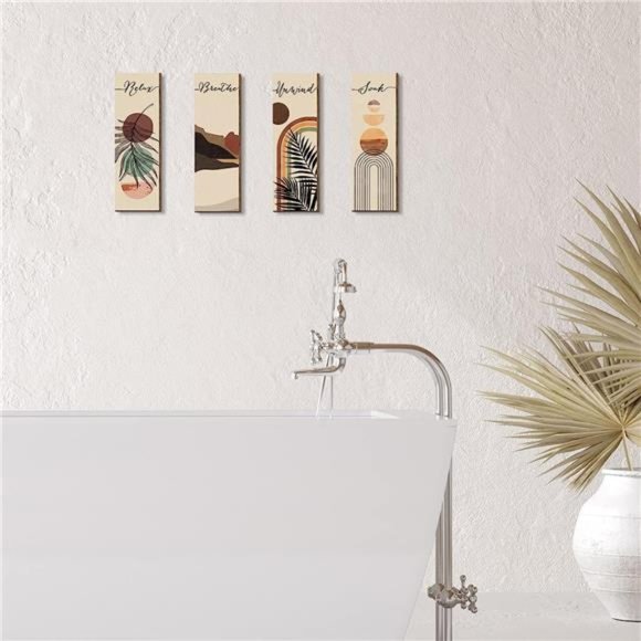 Relax Soak Unwind Breathe Sign Decors Bathroom Wall Arts Abstract Boho Wooden - Picture 4 of 6